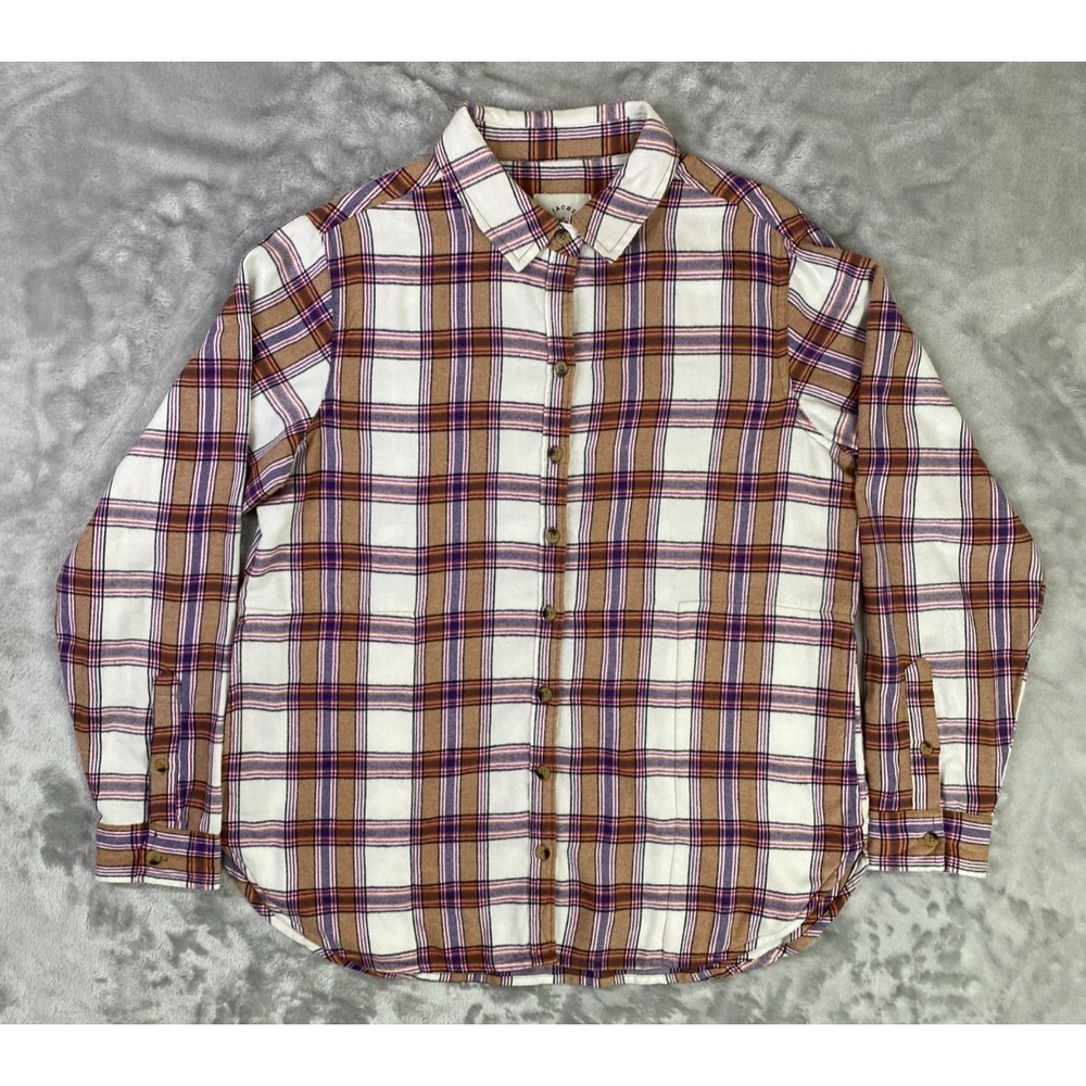 Jachs Girlfriend Flannel Shirt Women S White Brown Plaid Outdoor Hiking Workwear